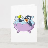 Pinguin in der Badewanne mit Ente