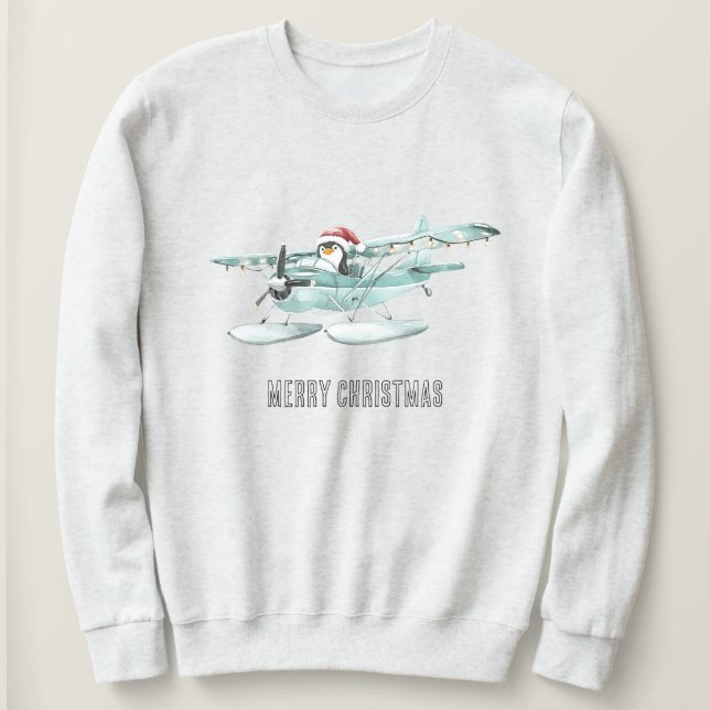 Pinguin in der Weihnachtsflugzeug Sweatshirt (Design vorne)