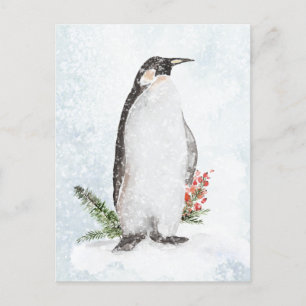 Pinguin in einer eisigen, schneesicheren Winterlan Postkarte