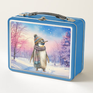 Pinguin in einer schneelandschaft Frohe Weihnachte Metall Brotdose