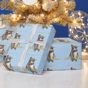 Pinguin in einer verschneiten Landschaft Frohe Wei Geschenkpapier