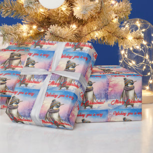 Pinguin in einer verschneiten Landschaft Frohe Wei Geschenkpapier
