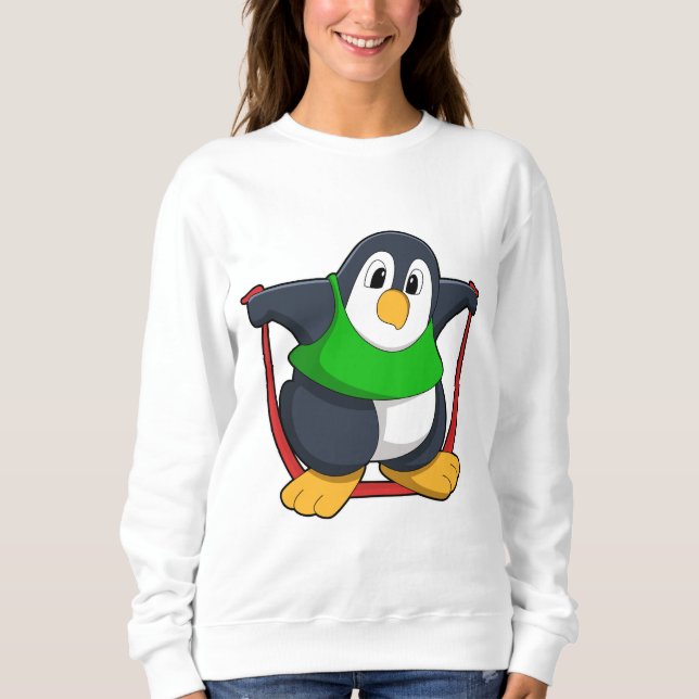 Pinguin in Fitness mit Skipping rope.PNG Sweatshirt (Vorderseite)