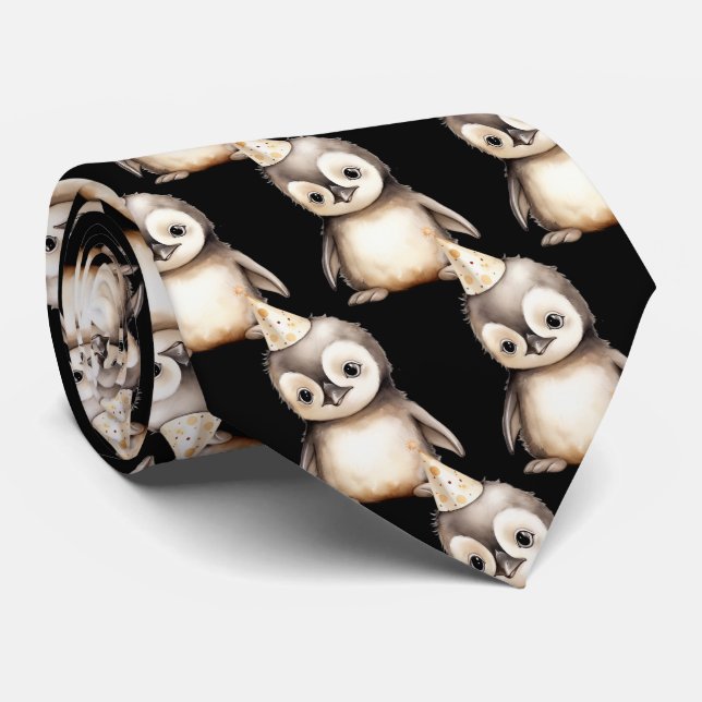 Pinguin in Geburtstagshut-Halsband Krawatte (Gerollt)