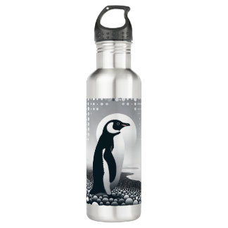 Pinguin in grauem Geometrie Circle Dot Beach Muste Edelstahlflasche