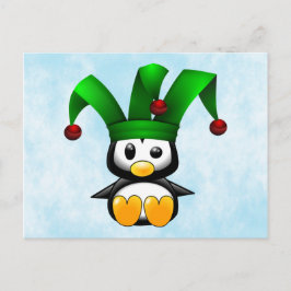 Pinguin in Green Jester's Hat Postkarte