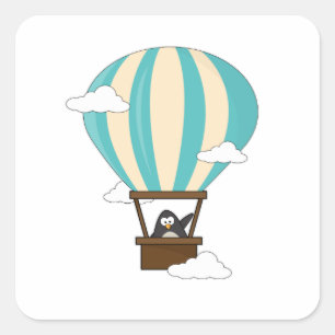 Pinguin in Heißluftballon & Wolken Quadratischer Aufkleber