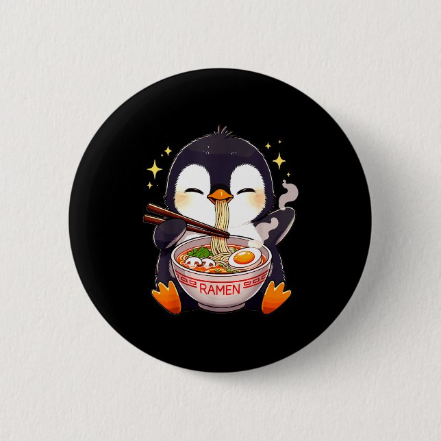 Pinguin isst Ramen  Button (Vorderseite)