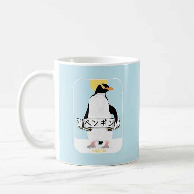 Pinguin Japanisch Schrift, die Pinguin liest Kaffeetasse (Links)