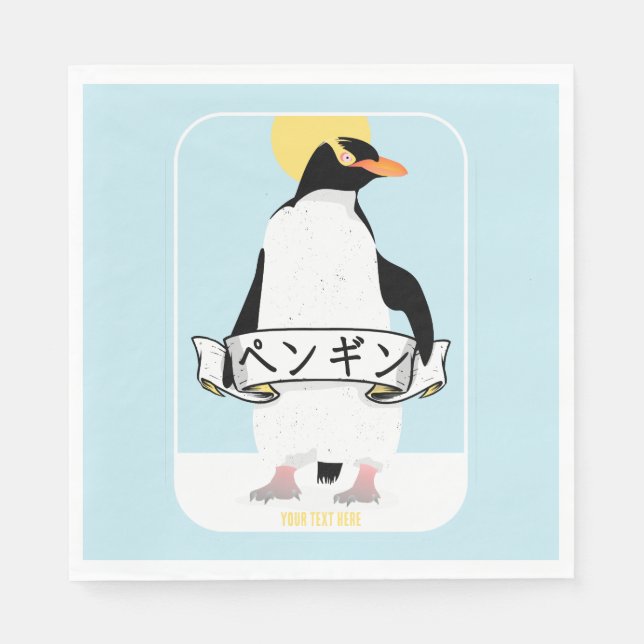 Pinguin Japanisch Schrift, die Pinguin liest Serviette (Vorderseite)