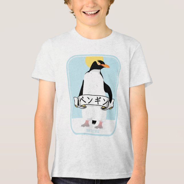 Pinguin Japanisch Schrift, die Pinguin liest Tri-Blend Shirt (Vorderseite)