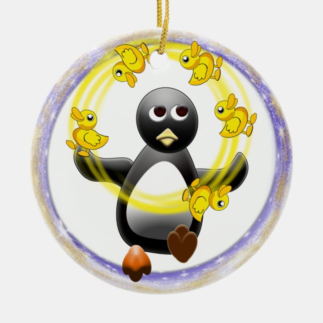 PINGUIN-JONGLIERENDE ENTEN-WEIHNACHTSverzierung Keramik Ornament (Vorne)