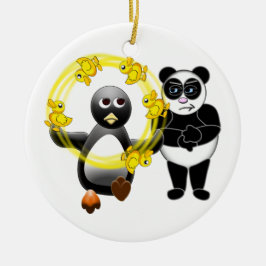 PINGUIN-JONGLIERENDER ENTEN-PANDA-BÄR KERAMIK ORNAMENT