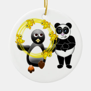 PINGUIN-JONGLIERENDER ENTEN-PANDA-BÄR KERAMIK ORNAMENT