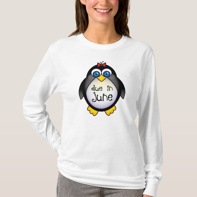 Pinguin-Juni-Baby-Mitteilung T-Shirt (Vorderseite)
