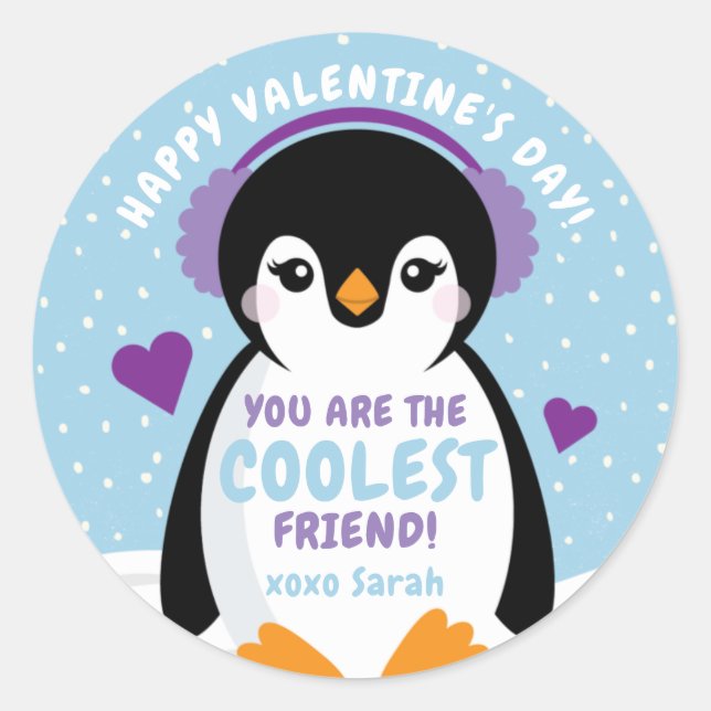 Pinguin-Klassenzimmer Valentine-Tageskarte für Kin Runder Aufkleber (Vorderseite)