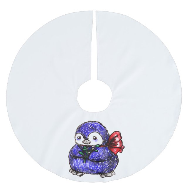 Pinguin-Küken Polyester Weihnachtsbaumdecke (Vorderseite)