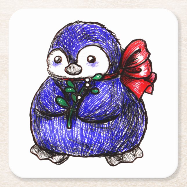 Pinguin-Küken Rechteckiger Pappuntersetzer (Vorderseite)