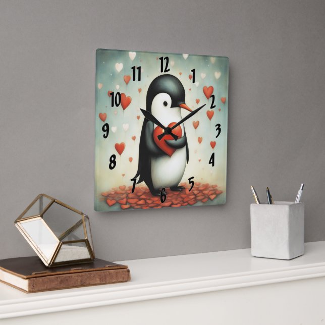 Pinguin Liebe 1 Quadratische Wanduhr (Büro)