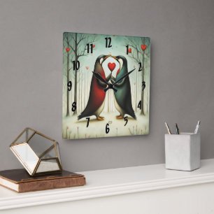Pinguin Liebe 2 Quadratische Wanduhr