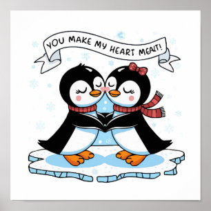 Pinguin Liebe: Adorable 'Heart Melting' Couple Art Poster