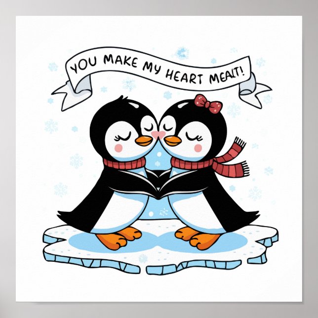 Pinguin Liebe: Adorable 'Heart Melting' Couple Art Poster (Vorne)