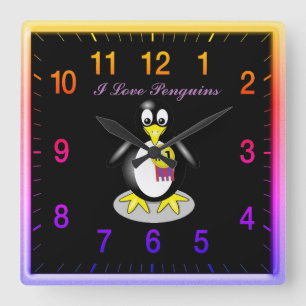 Pinguin Liebe Gold Clock Quadratische Wanduhr