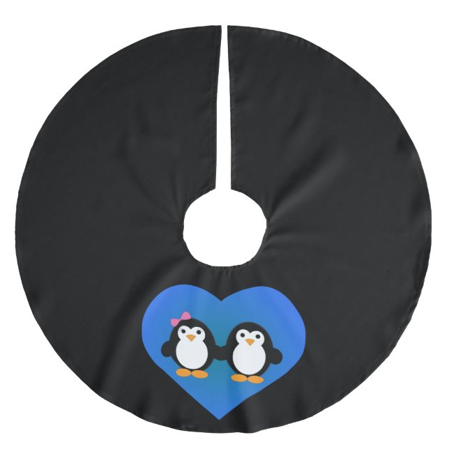 Pinguin-Liebe Polyester Weihnachtsbaumdecke (Vorderseite)