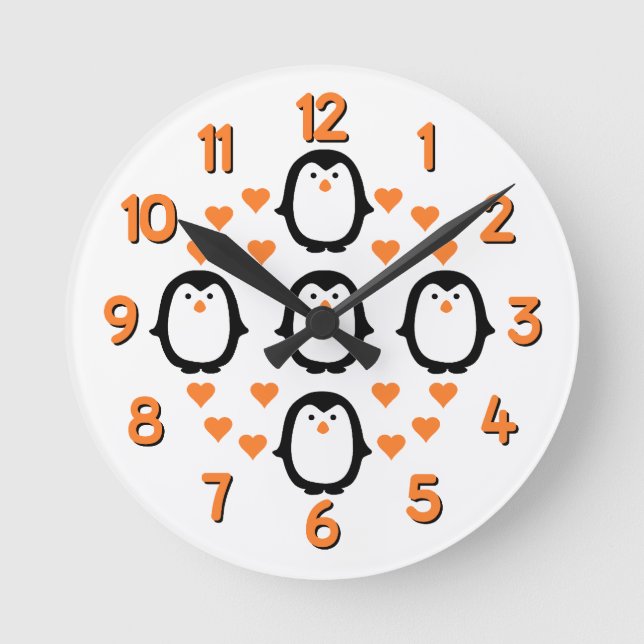 Pinguin-Liebe Runde Wanduhr (Vorderseite)