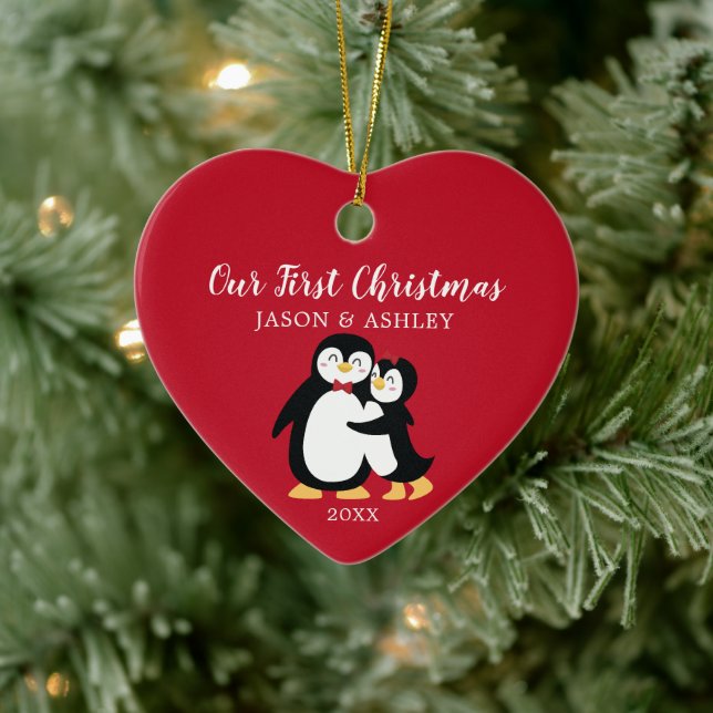 Pinguin Liebe Unsere ersten Weihnachten Keramik Ornament (Baum)