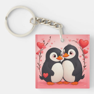 Pinguin-Liebesschlüsselanhänger aus Acryl mit Bots Schlüsselanhänger
