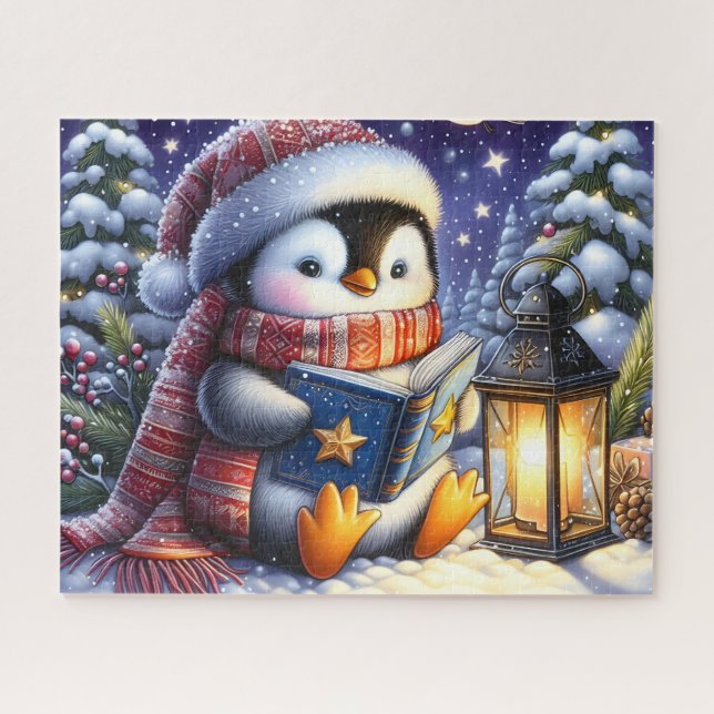 Pinguin liest Weihnachtsbuch Puzzle (Horizontal)