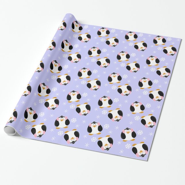 Pinguin-Mädchen-Packpapier (Flieder) Geschenkpapier (Ungerollt)