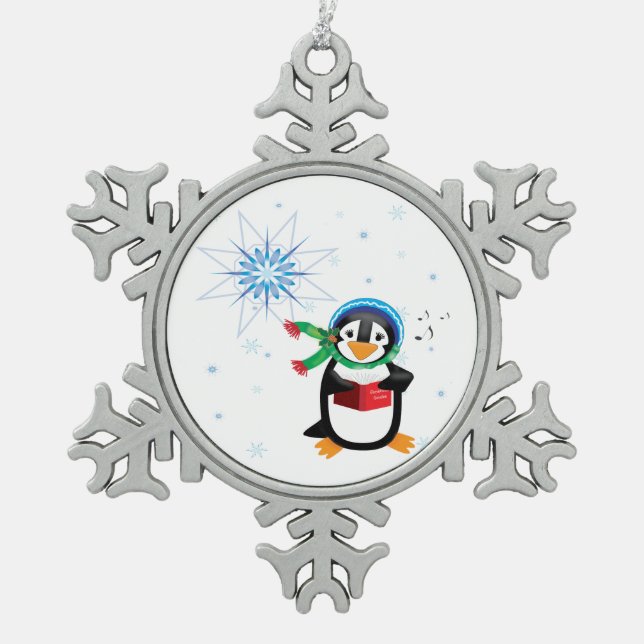 Pinguin-Mädchen Schneeflocken Zinn-Ornament (Vorderseite)