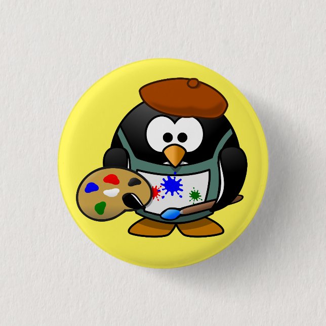 Pinguin-Maler Button (Vorderseite)