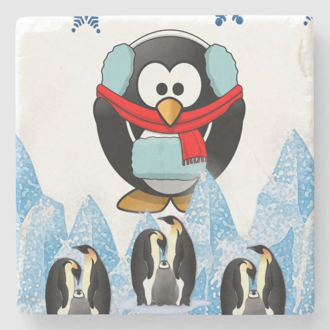 Pinguin Marmor Stein Untersetzer Weihnachten (Vorderseite)