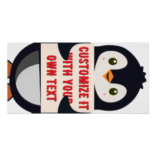 Pinguin-Maskottchen hält ein Schild für benutzerde