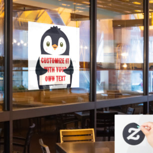 Pinguin-Maskottchen hält ein Schild für benutzerde