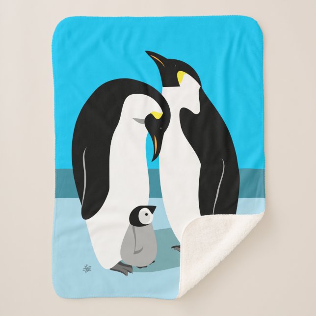 Pinguin mit Baby Pinguin Design Sherpadecke (Vorderseite)
