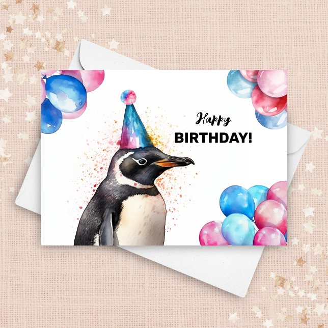 Pinguin mit Balloons und Party Hat Bird Birthday Karte (Von Creator hochgeladen)