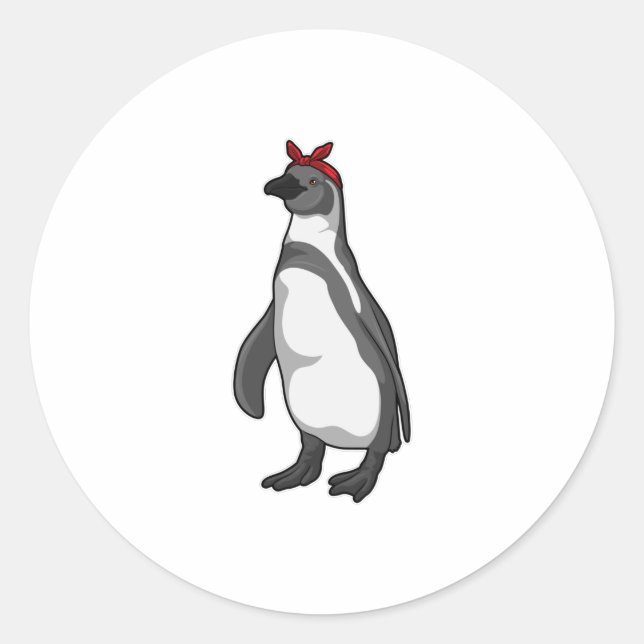 Pinguin mit Bandana Runder Aufkleber (Vorderseite)