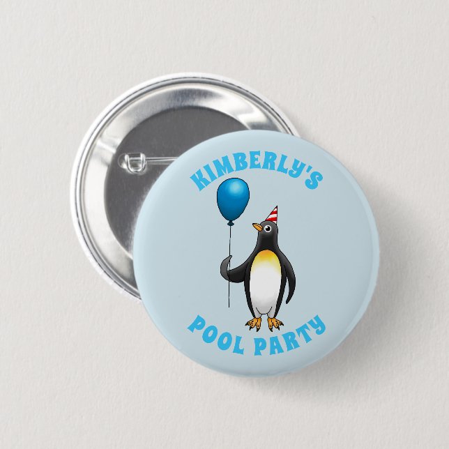 Pinguin mit blauem Ballon Button (Vorne & Hinten)