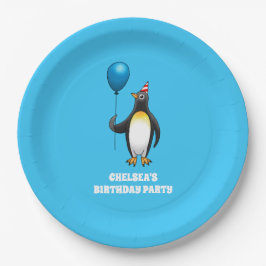 Pinguin mit blauem Ballon Pappteller