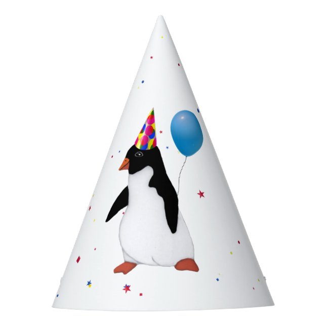 Pinguin mit blauem Ballon Partyhütchen (Vorderseite)