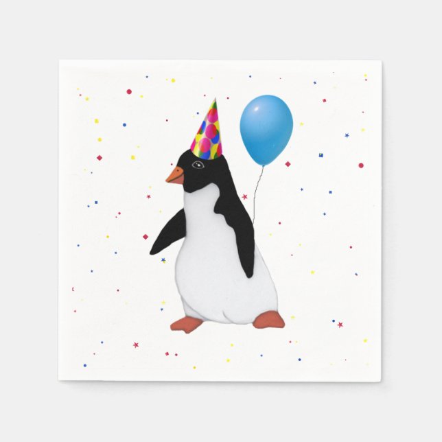 Pinguin mit blauem Ballonpapier Napkin Serviette (Vorderseite)