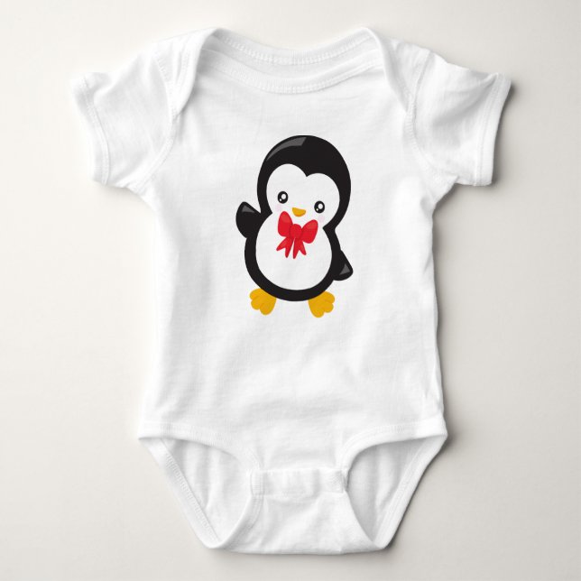 Pinguin mit Bow-Krawatte, Niedlicher Pinguin, Klei Baby Strampler (Vorderseite)