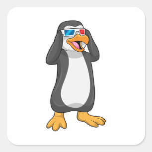 Pinguin mit Brille Quadratischer Aufkleber
