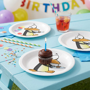 Pinguin mit Cupcake Funny Animal Paper Teller