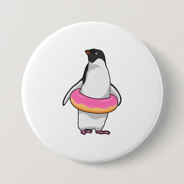 Pinguin mit Donut Button (Vorderseite)
