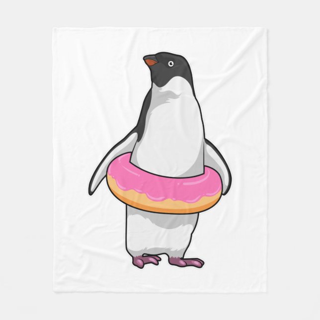 Pinguin mit Donut Fleecedecke (Vorderseite)